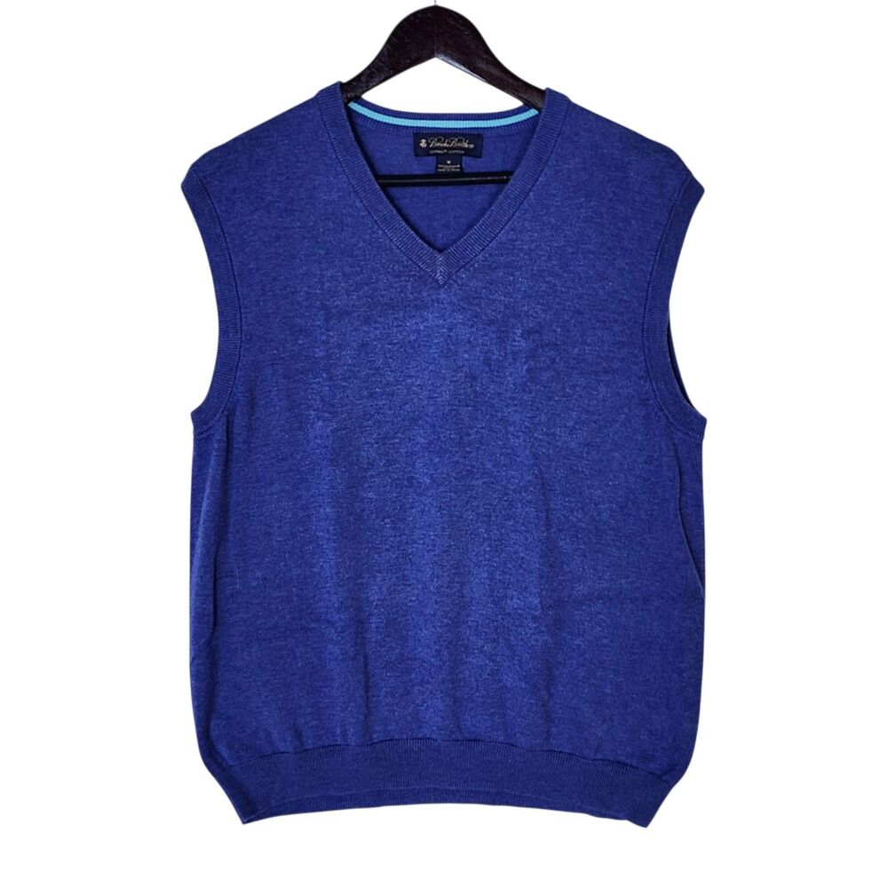 Brooks Brothers V-Neck Sweater Vest Men’s Medium Blue 100% Supima Cotton